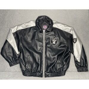 VTG 90s Oakland Raiders Rare Leather Bomber Jacket Game‎ Day Essex MFG Mens XL